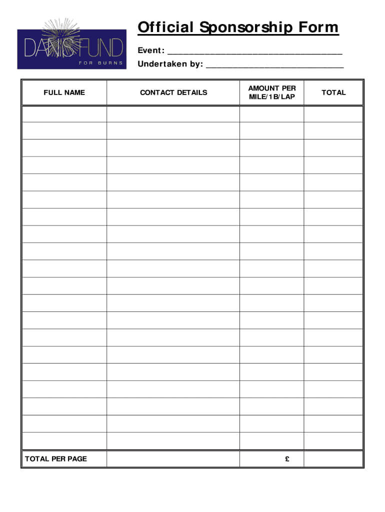 Sponsorship Form Template - Fill Out And Sign Printable Pdf Template |  Signnow With Sponsor Card Template