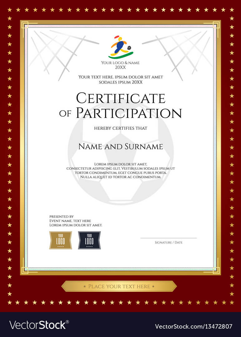 Sport Theme Certificate Of Participation Template For Templates For Certificates Of Participation