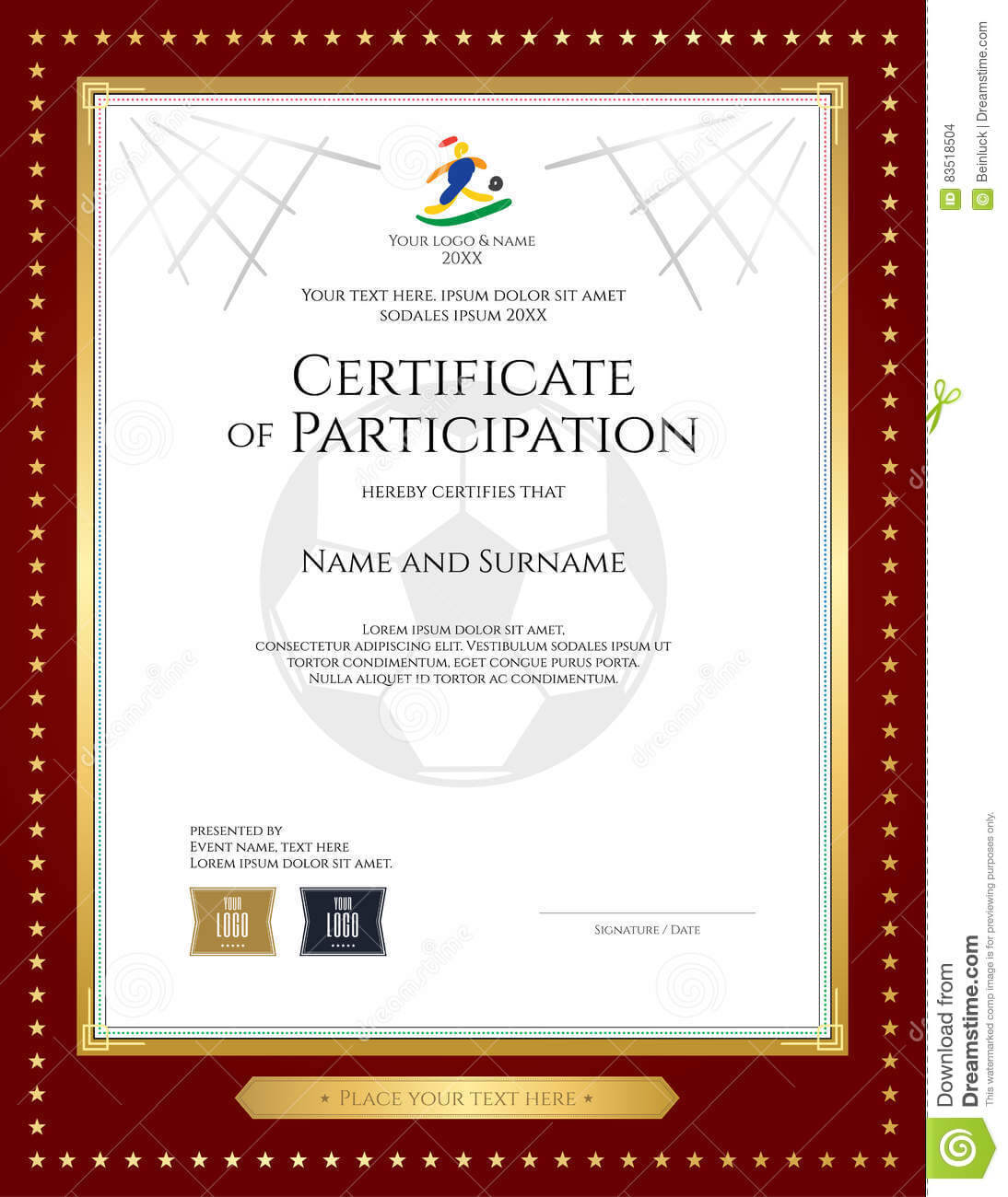 Sport Theme Certificate Of Participation Template Stock Pertaining To Certification Of Participation Free Template