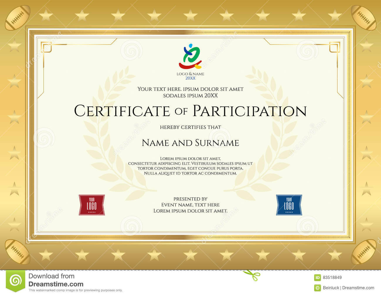 Sport Theme Certificate Of Participation Template Stock Pertaining To Participation Certificate Templates Free Download