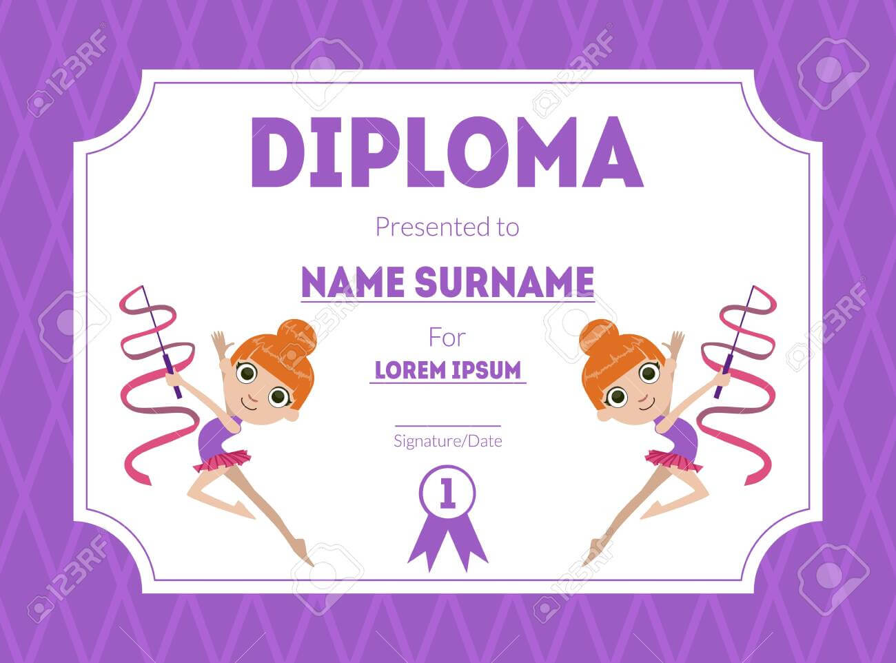 Sports Award Diploma Template, Kids Certificate With Gymnast.. Within Gymnastics Certificate Template