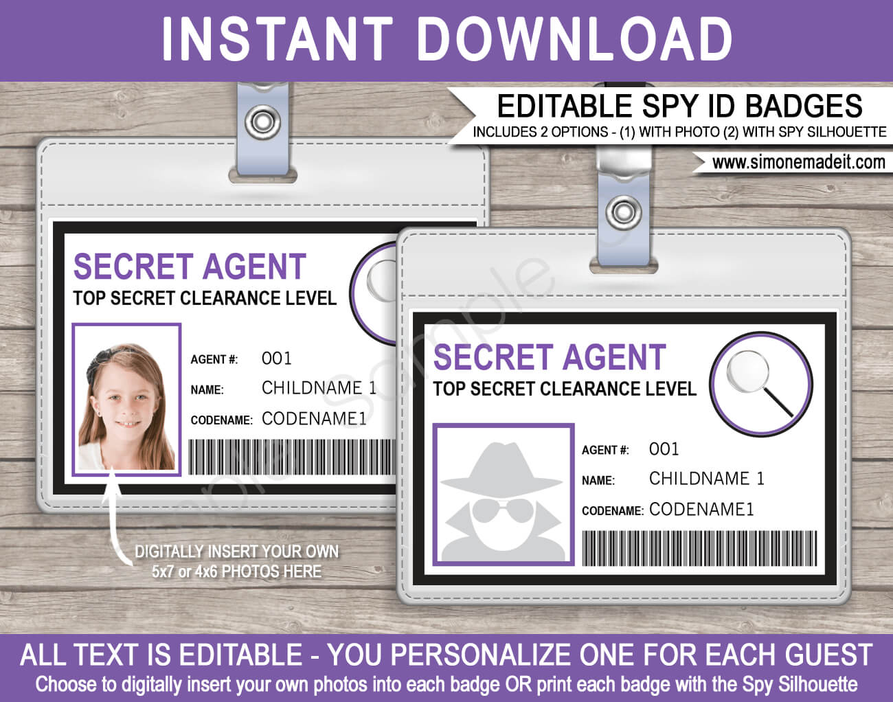 Spy Or Secret Agent Badge Template – Purple Inside Spy Id Card Template