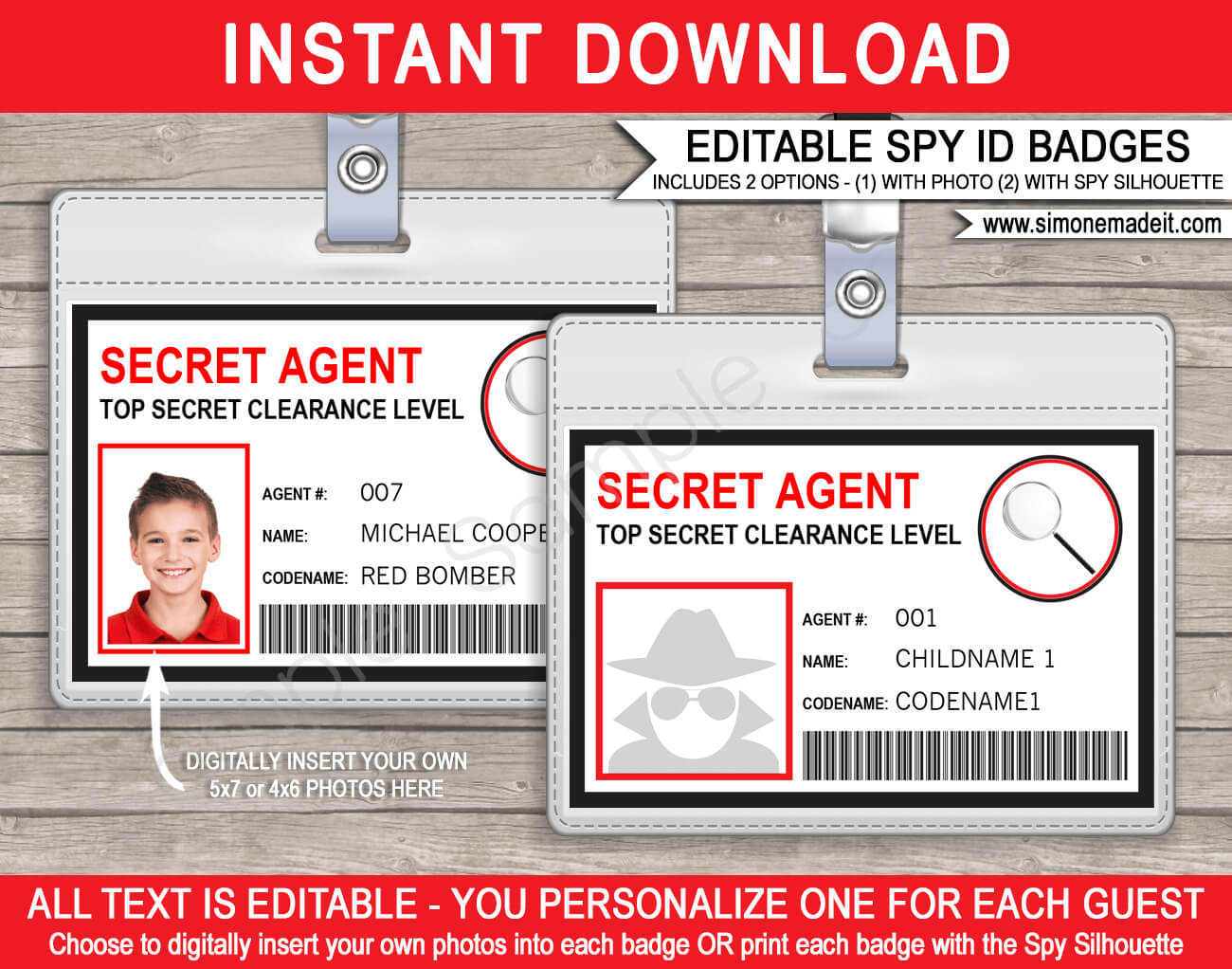 Spy Or Secret Agent Badge Template – Red Pertaining To Id Card Template For Kids