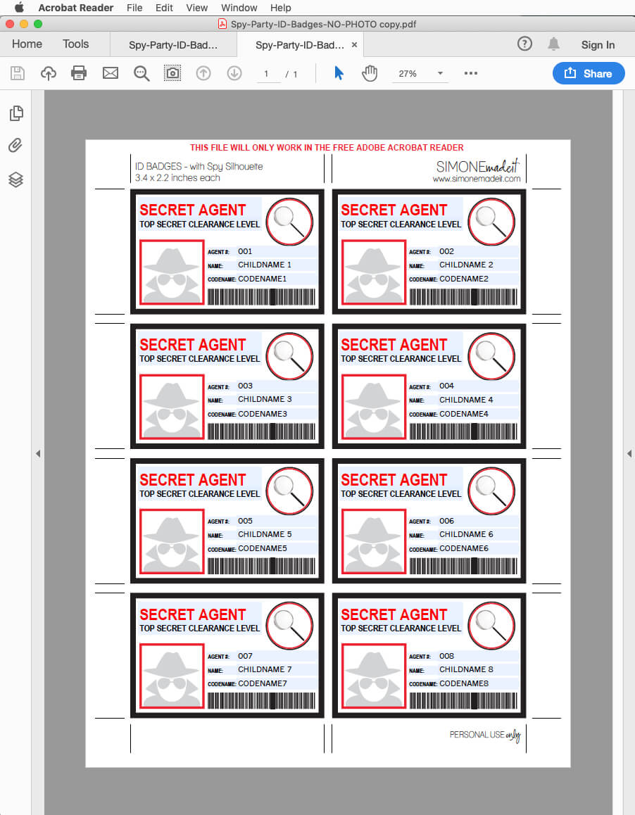 Spy Or Secret Agent Badge Template – Red With Spy Id Card Template