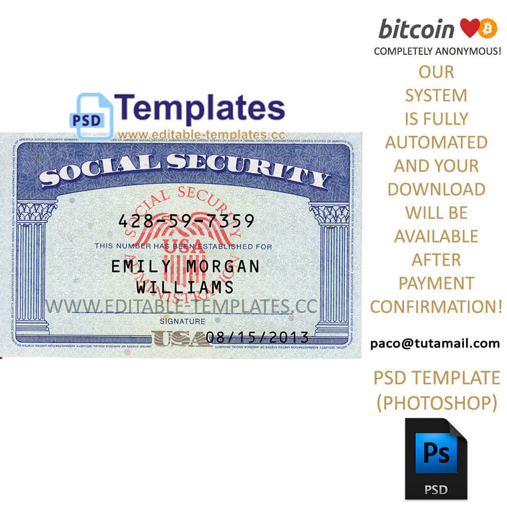 Ssn Usa Social Security Number Template For Editable Social Security Card Template