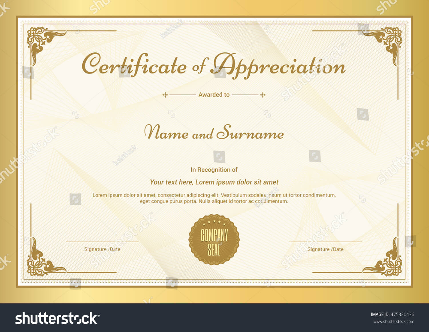 Stock Vector Certificate Of Appreciation Template With Within Certificate Of Appreciation Template Doc