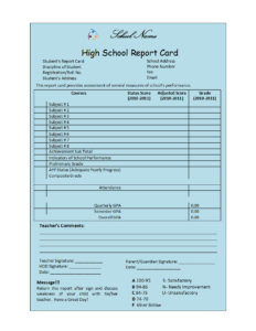 Student Report Template in High School Student Report Card Template