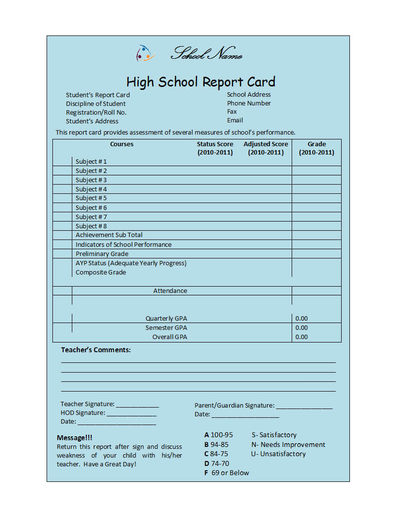 Student Report Template In High School Student Report Card Template