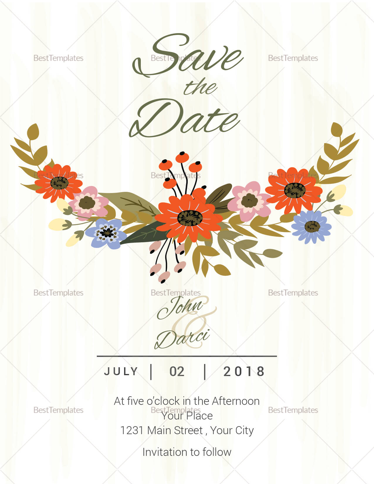 Summer Floral Save The Date Card Template With Save The Date Cards Templates