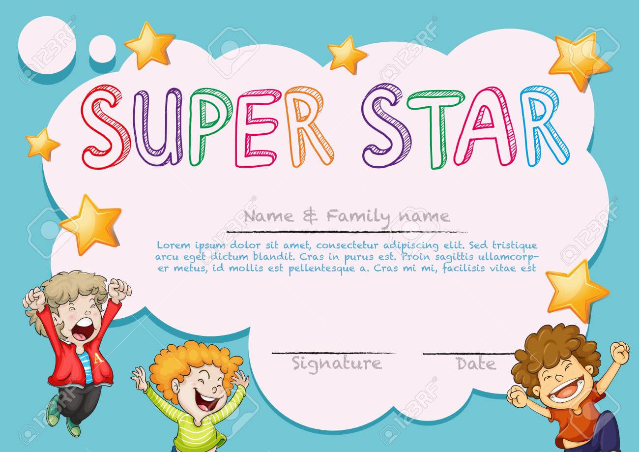 Super Star Award Template With Kids In Background Illustration For Star Award Certificate Template