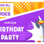 Superhero Birthday Party Banner Template, Cute Funny Penguin.. Intended For Superhero Birthday Card Template