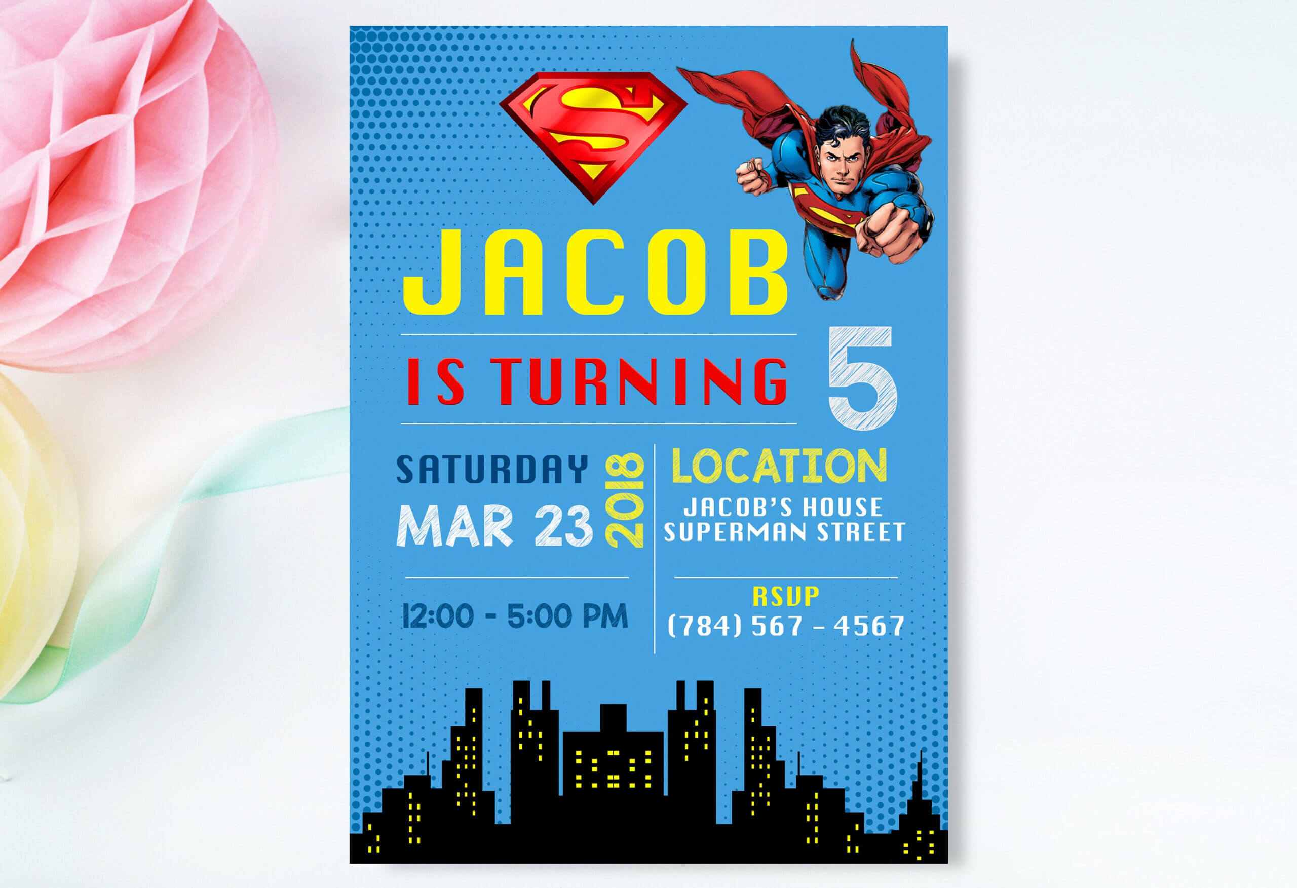 Superman Invitation, Superman Invite , Superman Birthday Invitation,  Superman Birthday Party, Superman Printable Movie Invite, Superhero With Regard To Superman Birthday Card Template
