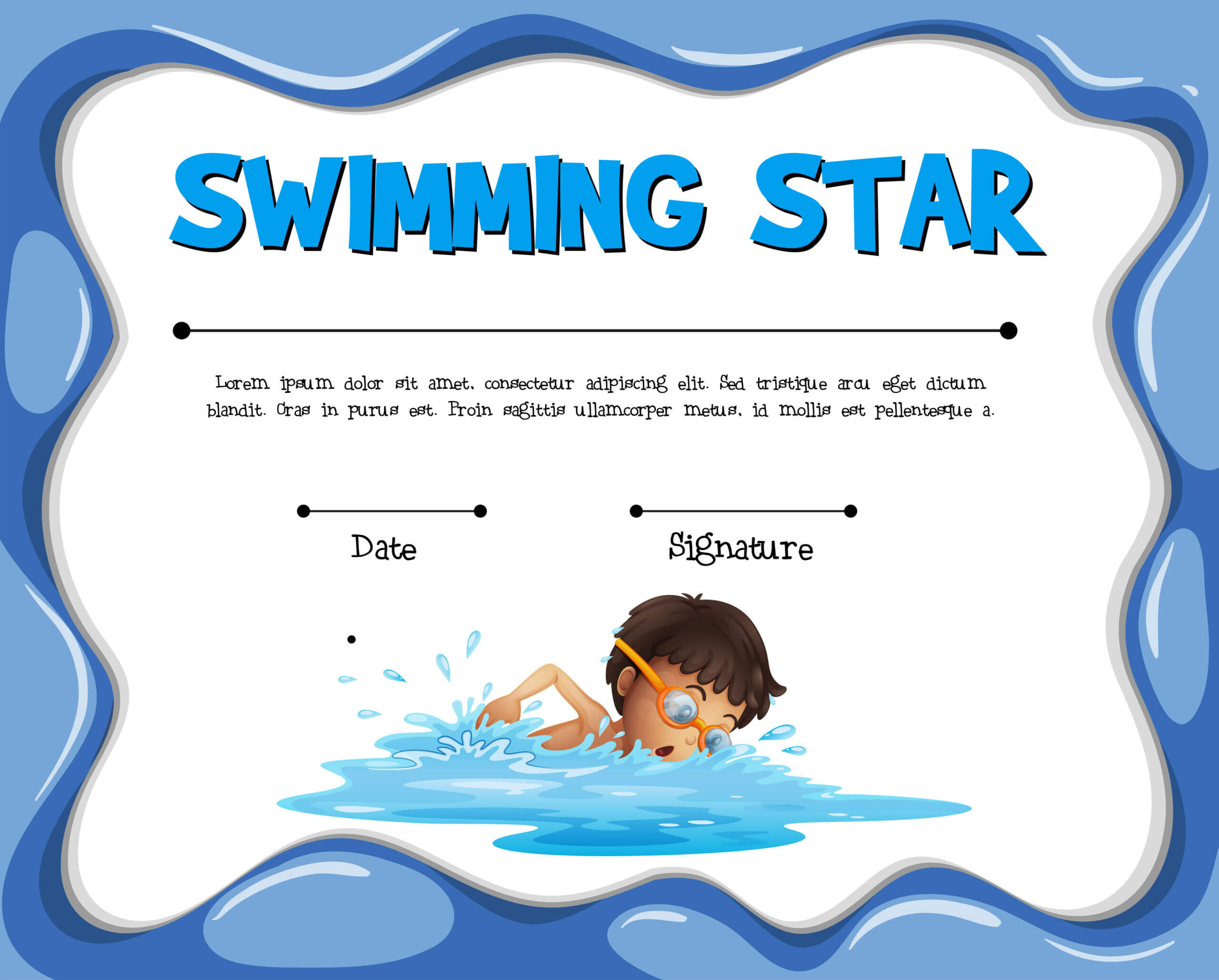 Swimming Star Certification Template With Swimmer – Download With Swimming Certificate Templates Free