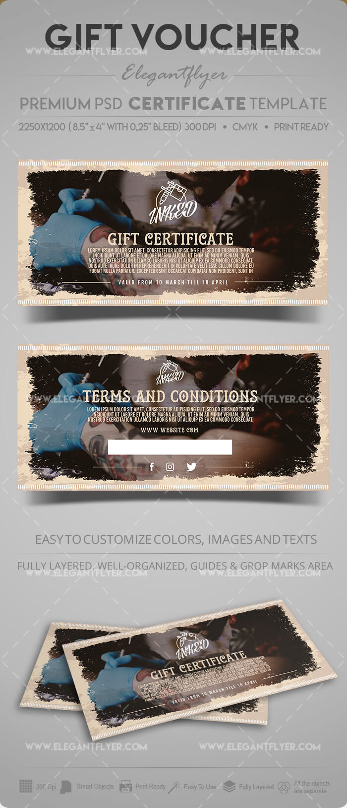 Tattoo Salon – Gift Certificate Template In Psd For Tattoo Gift Certificate Template