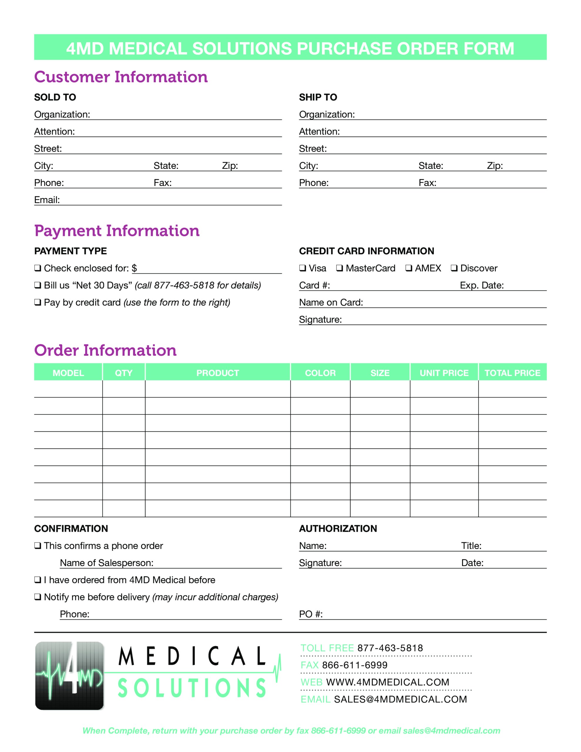 Télécharger Gratuit Medical Purchase Order Form For Customer Information Card Template
