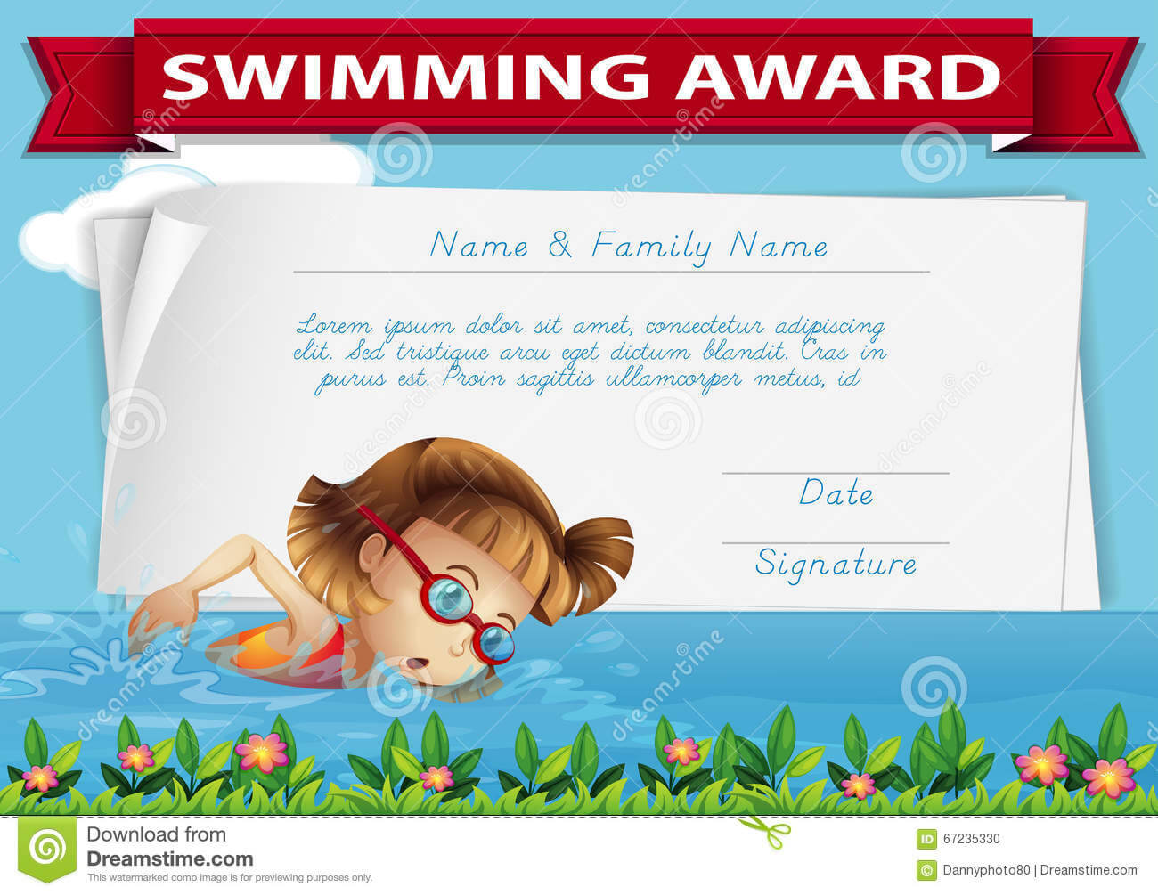 Template Certificate Swimming Award Stock Illustrations – 18 With Regard To Free Swimming Certificate Templates