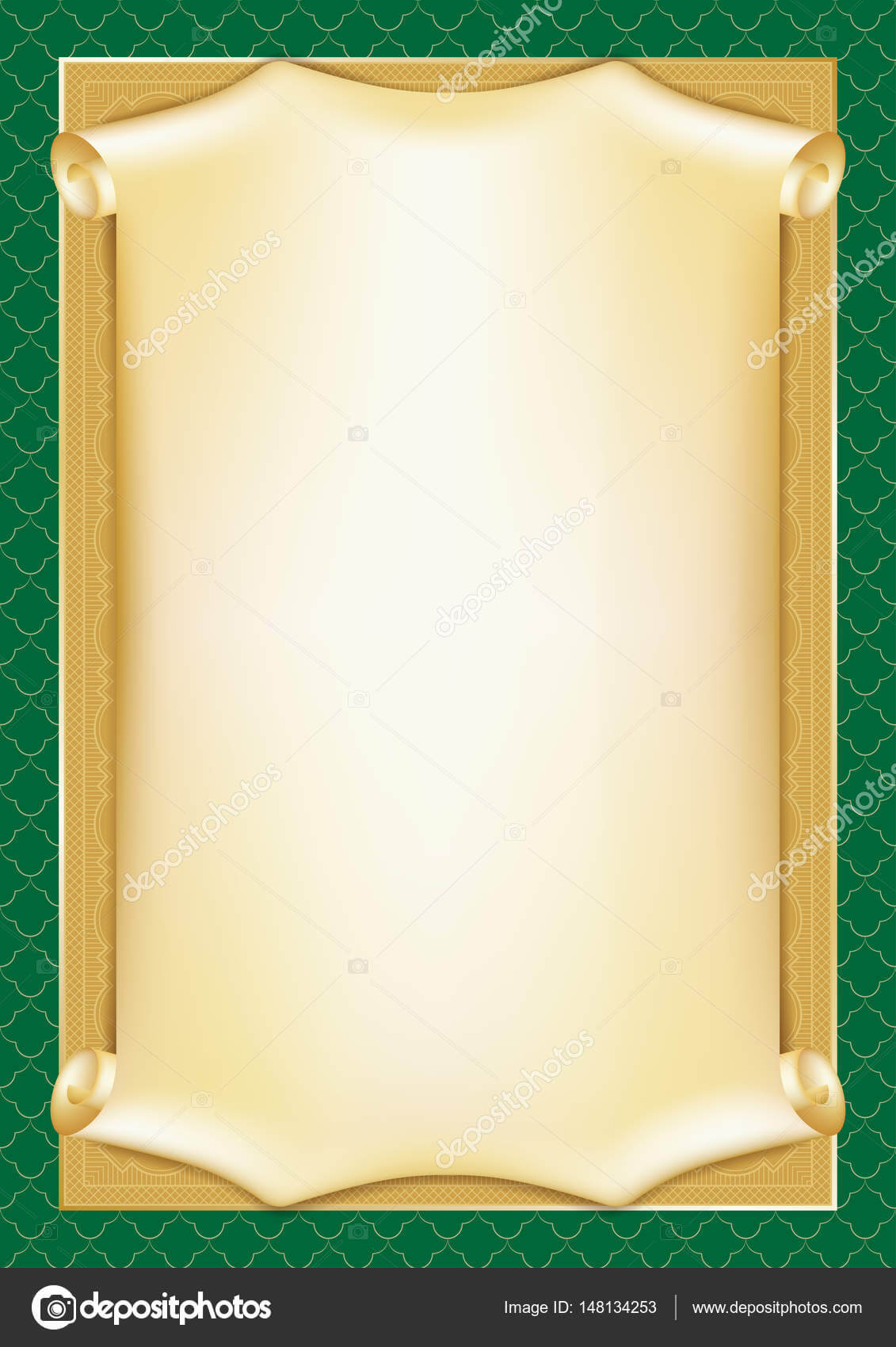 Template For Diploma, Certificate, Card With Scroll And For Certificate Scroll Template