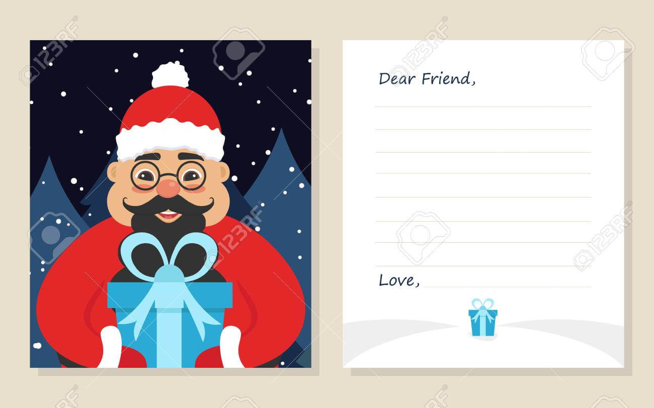 Template Greeting Card New Year's Or Merry Christmas Letter To.. Within Christmas Note Card Templates