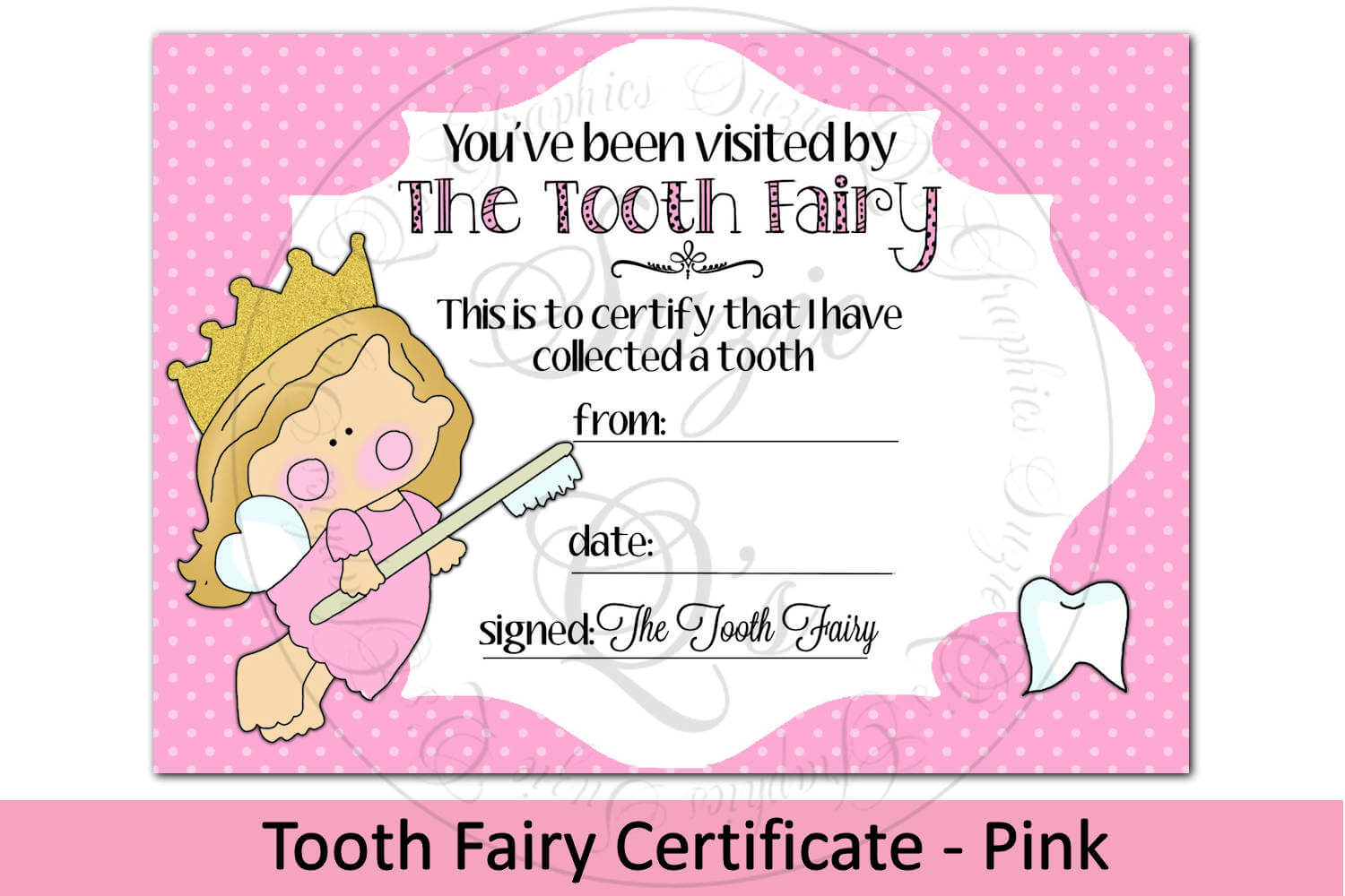 Tooth Fairy Certificate – Pink, 5 X 7 Inches In Free Tooth Fairy Certificate Template