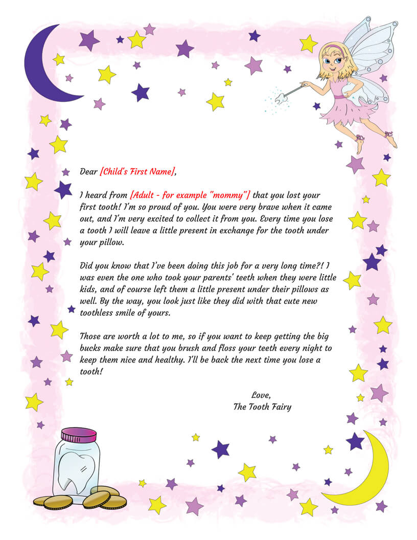 Tooth Fairy Letter Template Examples Throughout Tooth Fairy Certificate Template Free