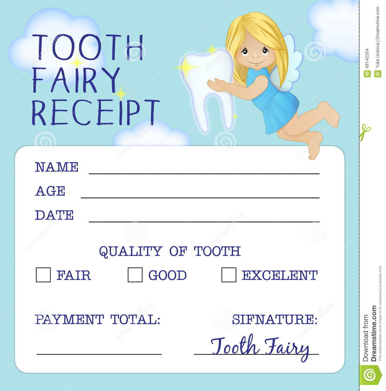 Tooth Fairy Receipt Certificate Design Stock Vector With Tooth Fairy Certificate Template Free