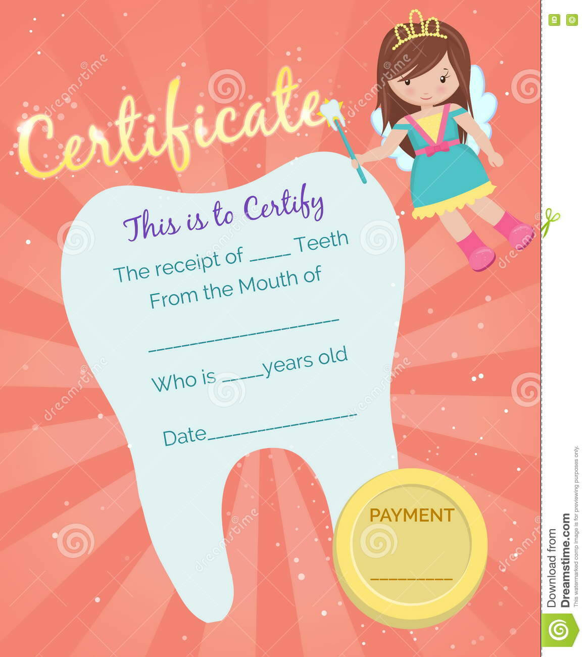 Tooth Fairy Receipt Certificate Template Stock Vector For Free Tooth Fairy Certificate Template
