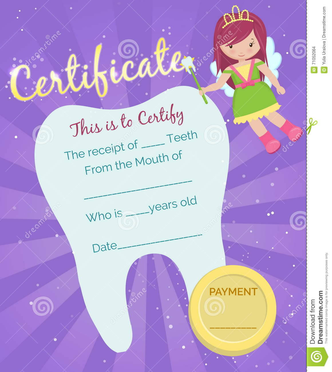 Tooth Fairy Receipt Certificate Template Stock Vector Intended For Tooth Fairy Certificate Template Free