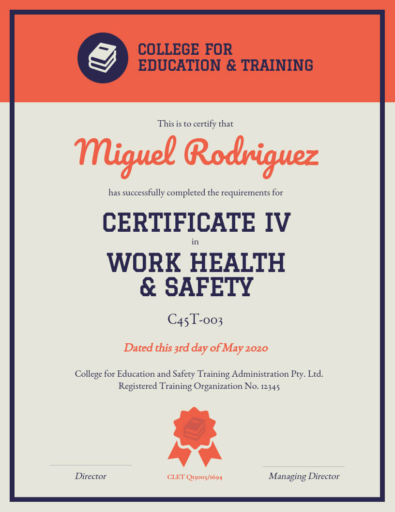 Training Certificate In Safety Recognition Certificate Template