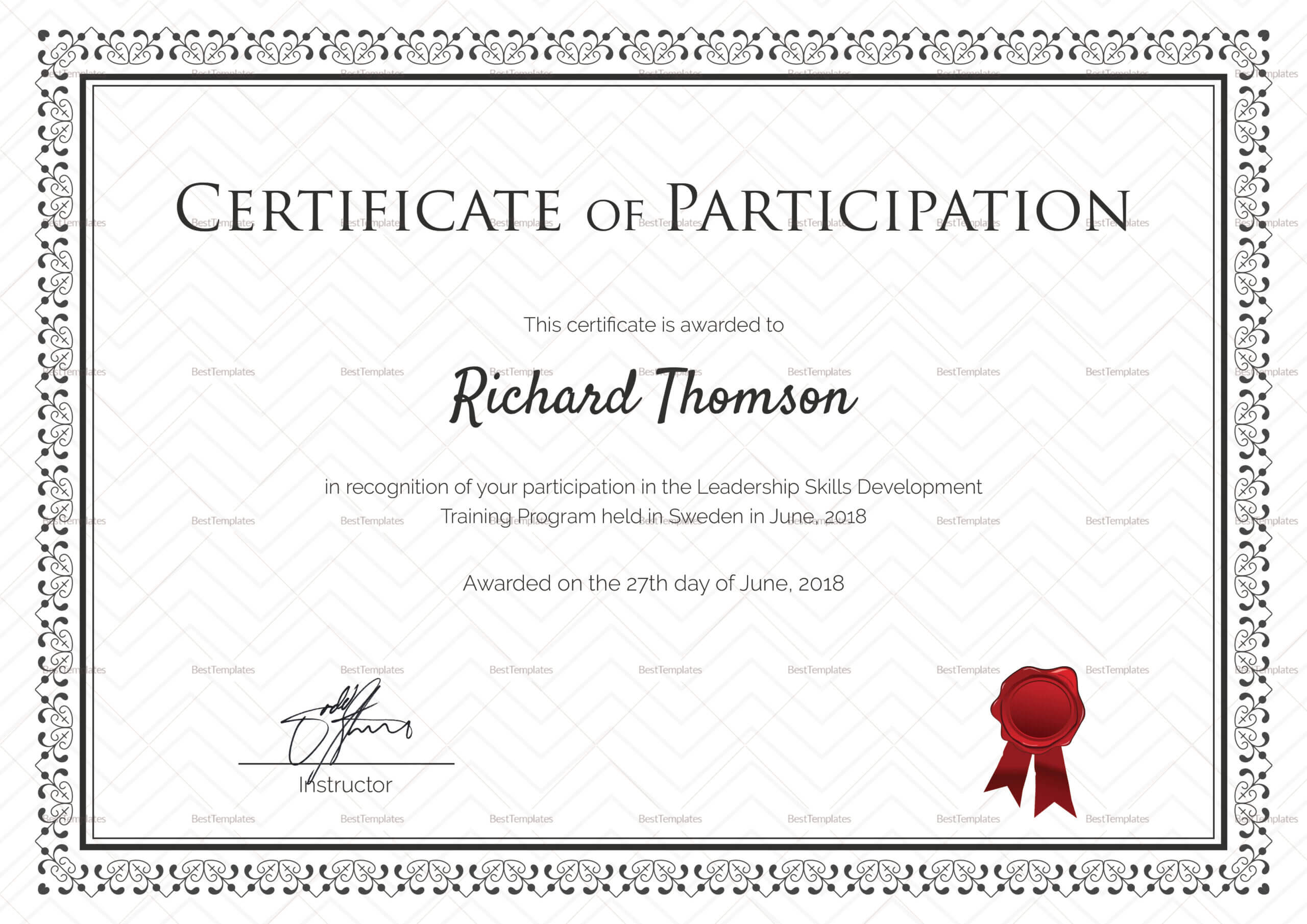 Training Participation Certificate Template With Certificate Of Participation Template Word