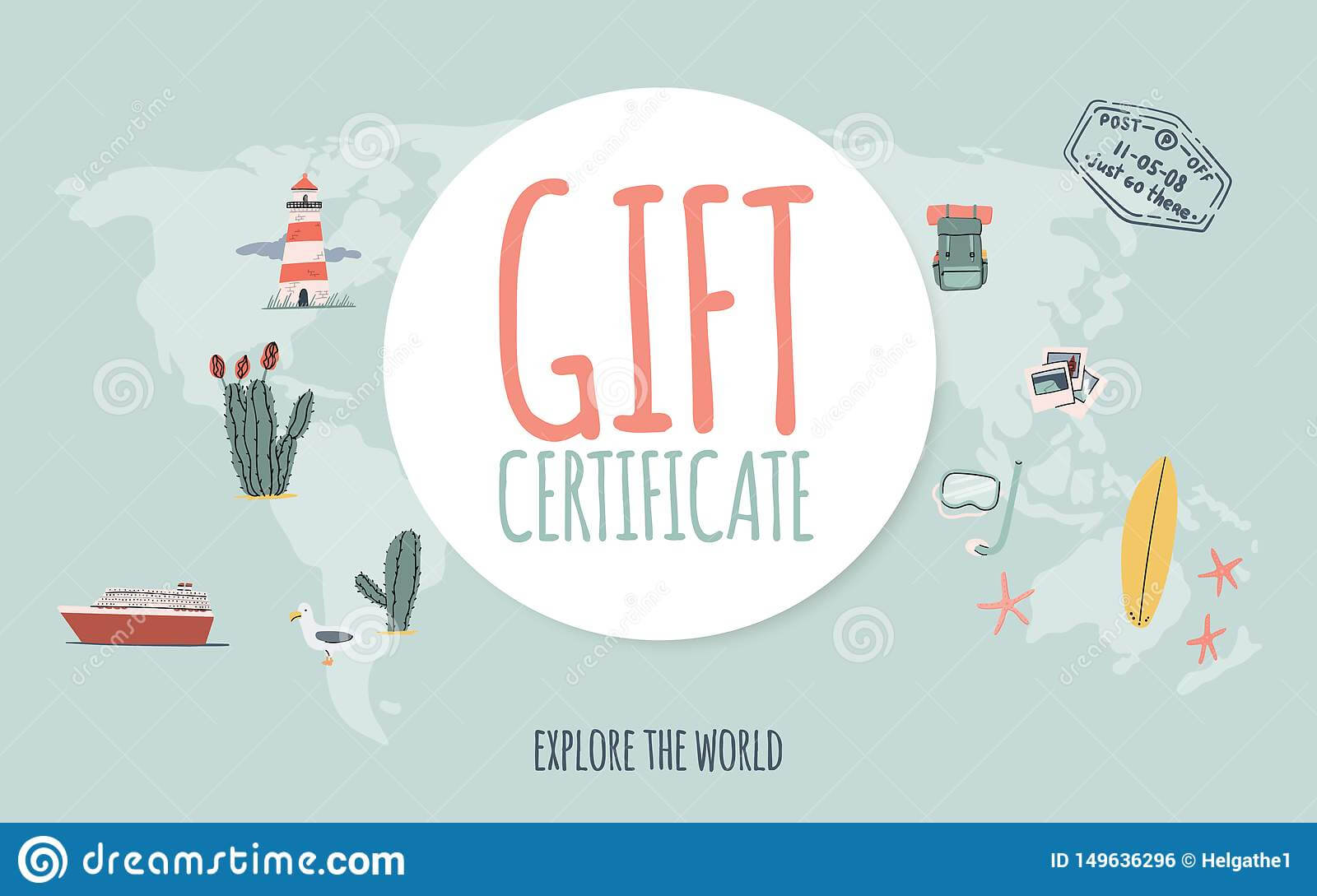 Travel Gift Certificate. Hand Drawn Doodle Style. Explore Inside Free Travel Gift Certificate Template