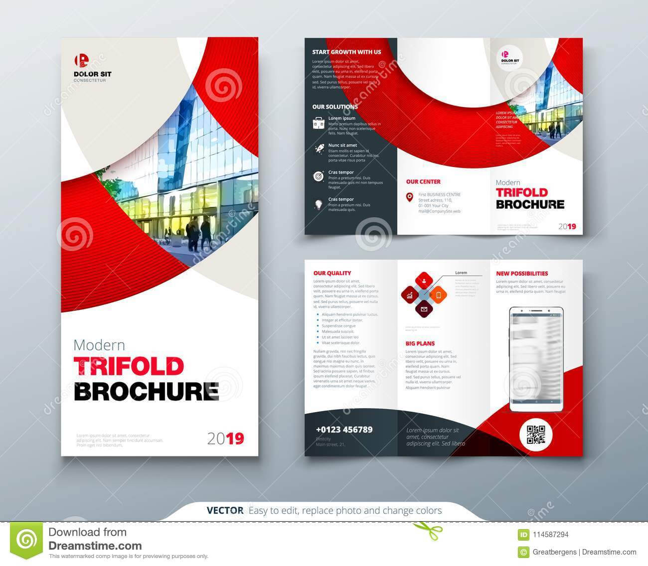 Tri Fold Brochure Design With Circle, Corporate Business With 3 Fold Brochure Template Free Download