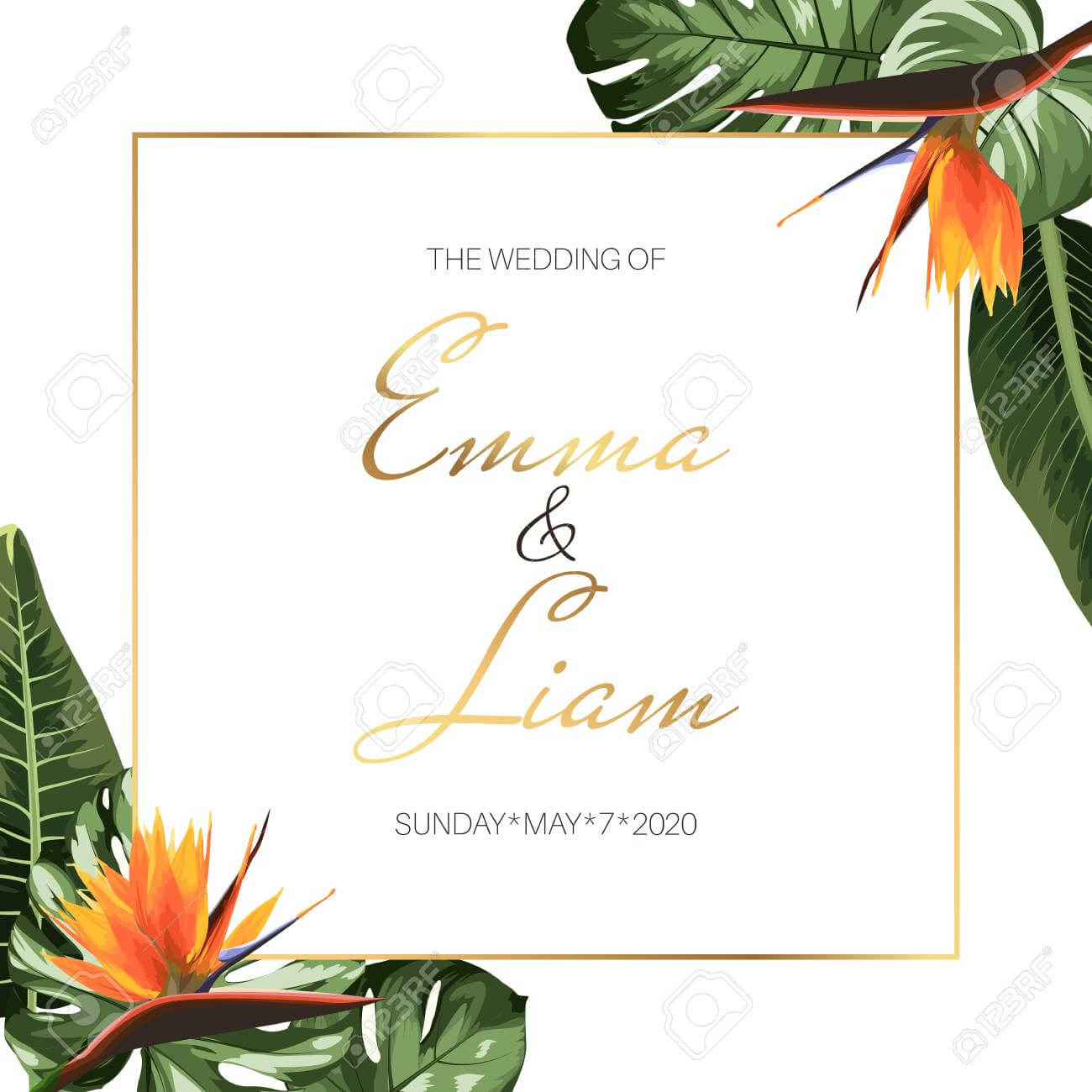 Tropical Exotic Wedding Event Invitation Card Template Design Throughout Event Invitation Card Template