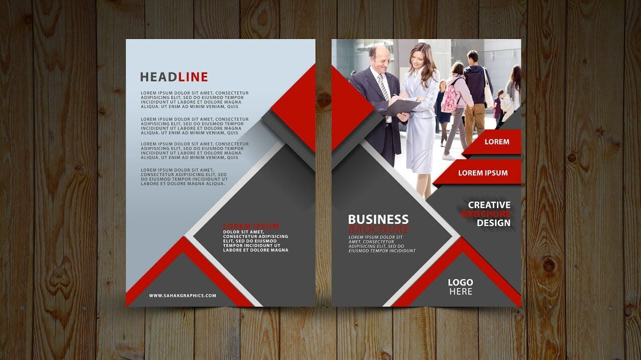 Two Fold Brochure Design | In Photoshop Cc Tutorial | Red And Gray Intended For 2 Fold Brochure Template Psd