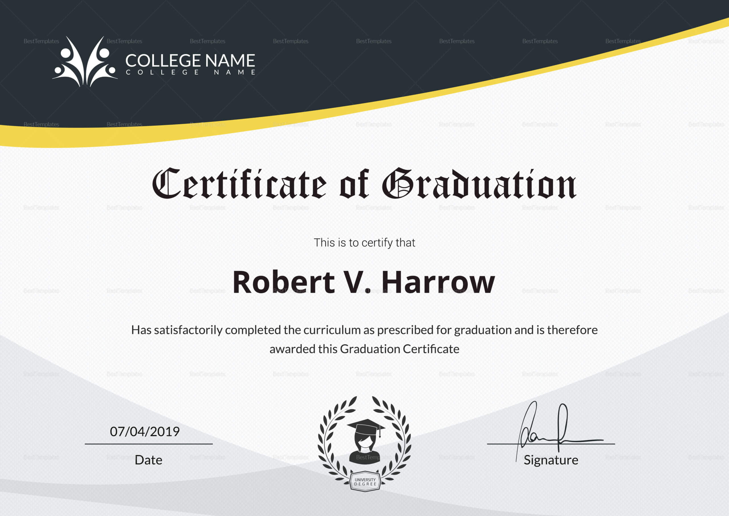 Universal College Graduation Certificate Template Intended For College Graduation Certificate Template