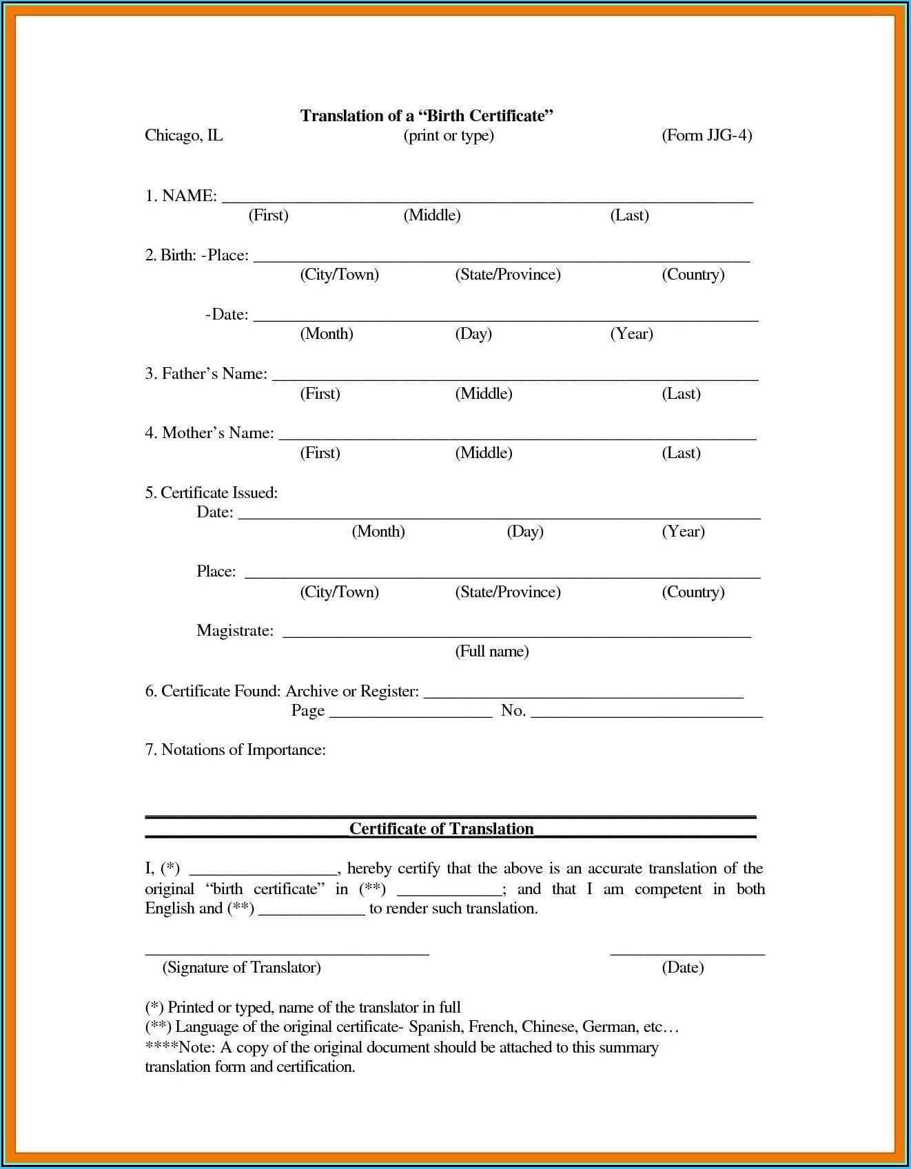 Uscis Birth Certificate Translation Template #10036 Within A Intended For Birth Certificate Translation Template