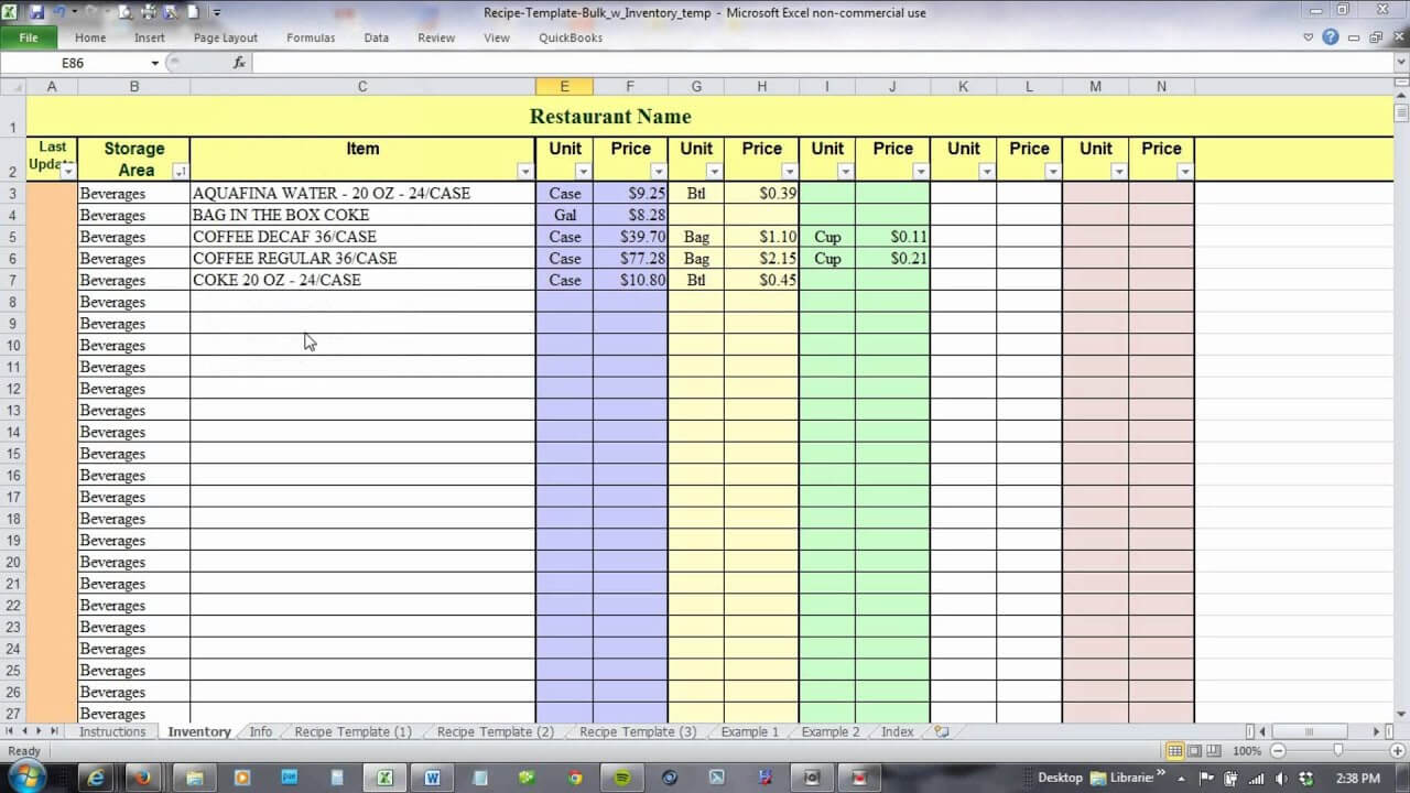 Using Excel For Recipe Costing And Inventory Linking Pertaining To Restaurant Recipe Card Template