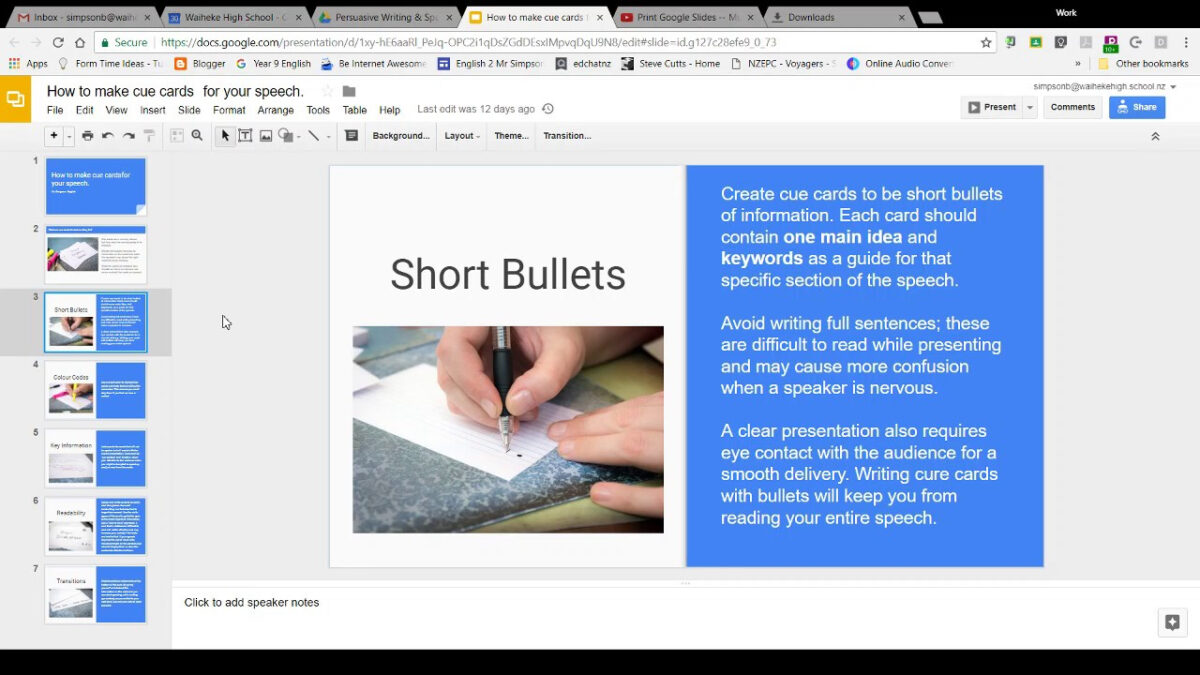 speech cards template google docs