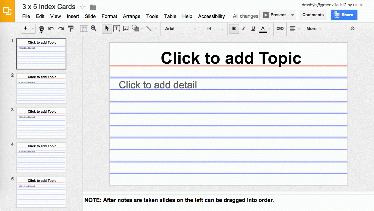 Using Google Slides To View Multiple Slides As One Sheet Regarding Index Card Template Google Docs