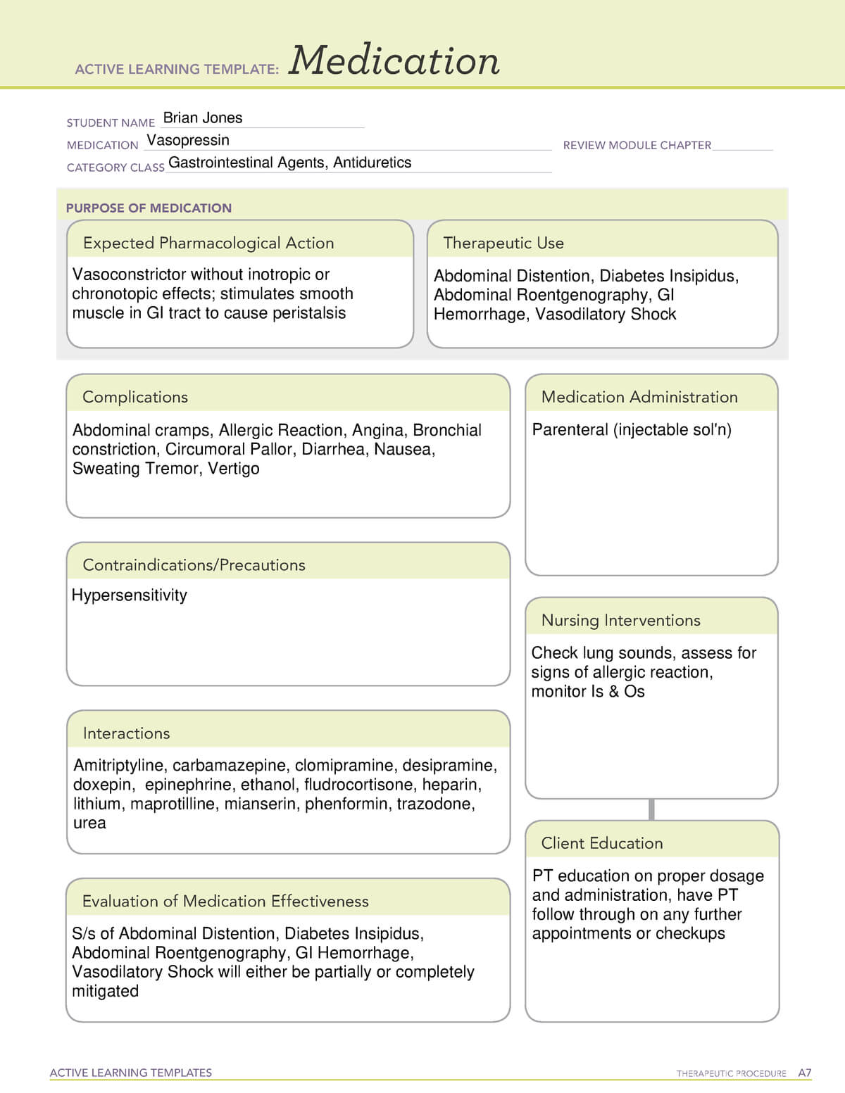 Vasopressin Med Card – Nr 291 Pharmacology I – Studocu With Med Card Template