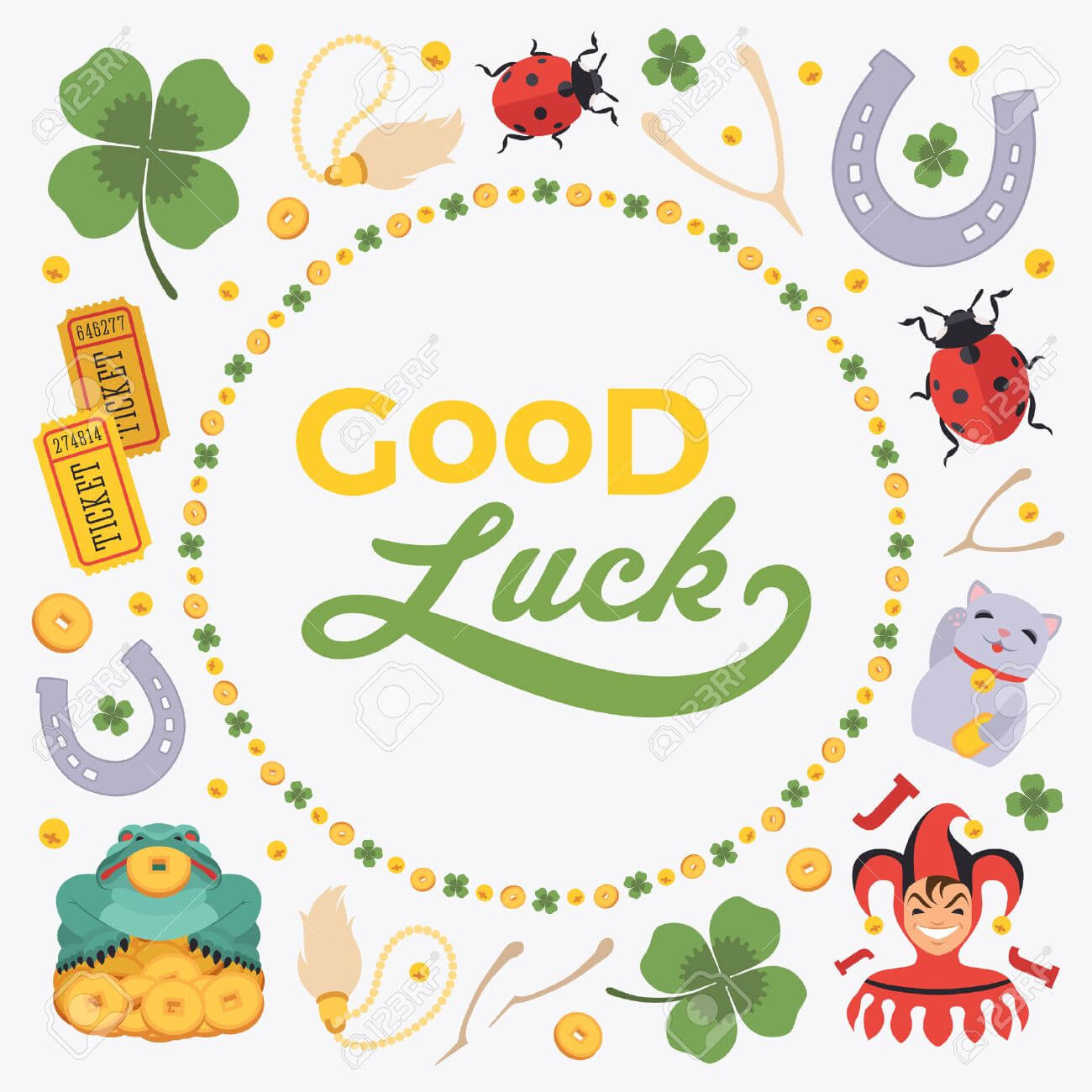Vector Decorating Design Made Of Lucky Charms, And The Words.. With Good Luck Card Templates