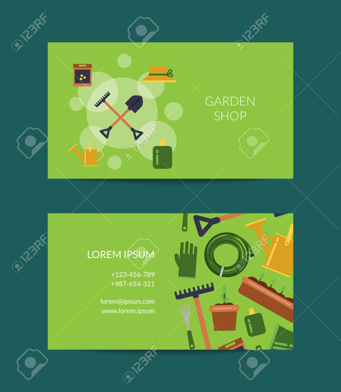 Vector Flat Gardening Icons Business Card Template For Farm And.. In Gardening Business Cards Templates