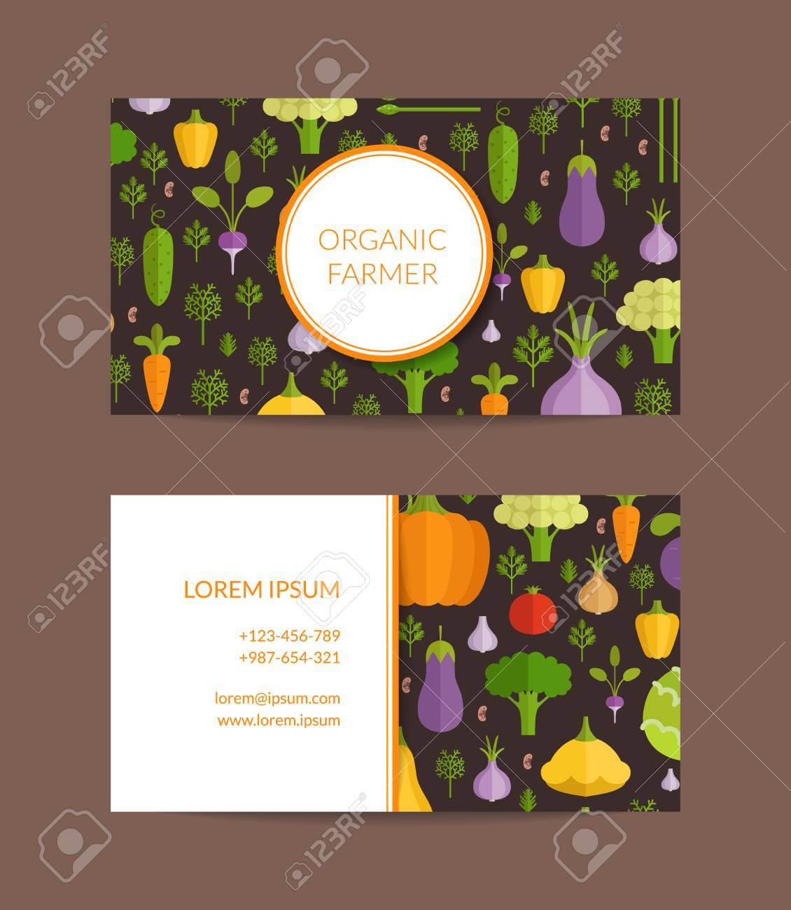 Vector Flat Vegetables Organic Farm, Vegan, Healthy Food Business.. In Food Business Cards Templates Free