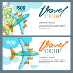 Vector Gift Travel Voucher Template. Top View Hand Drawn Flying.. With Regard To Free Travel Gift Certificate Template