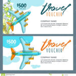 Vector Gift Travel Voucher. Top View Hand Drawn Flying With Regard To Free Travel Gift Certificate Template