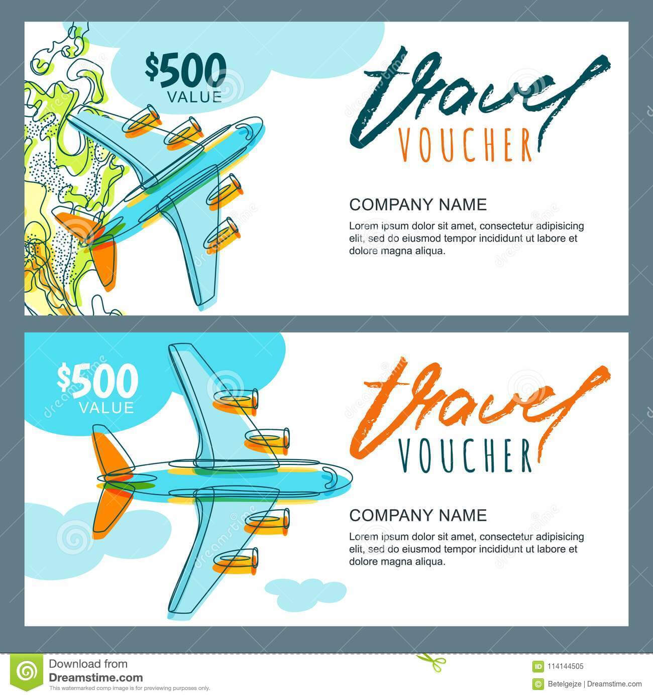 Vector Gift Travel Voucher. Top View Hand Drawn Flying With Regard To Free Travel Gift Certificate Template