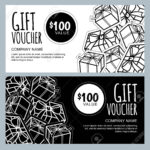 Vector Gift Voucher Template With Gift Box Patches And Stickers Within Black And White Gift Certificate Template Free