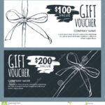 Vector Gift Voucher Template With Hand Drawn Outline Bow Within Black And White Gift Certificate Template Free