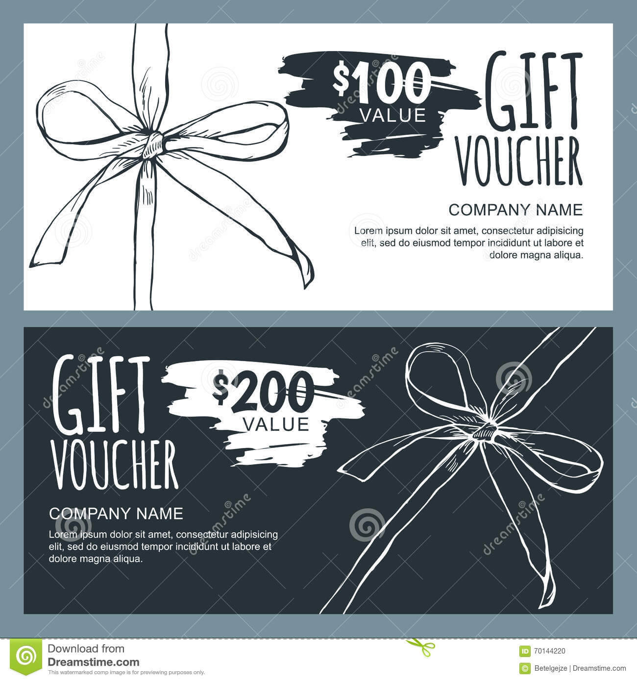 Vector Gift Voucher Template With Hand Drawn Outline Bow Within Black And White Gift Certificate Template Free