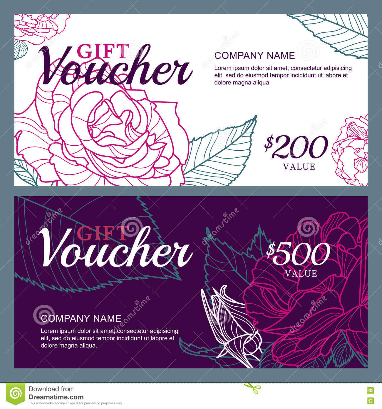 Vector Gift Voucher Template With Pink Roses Flowers Inside Salon Gift Certificate Template