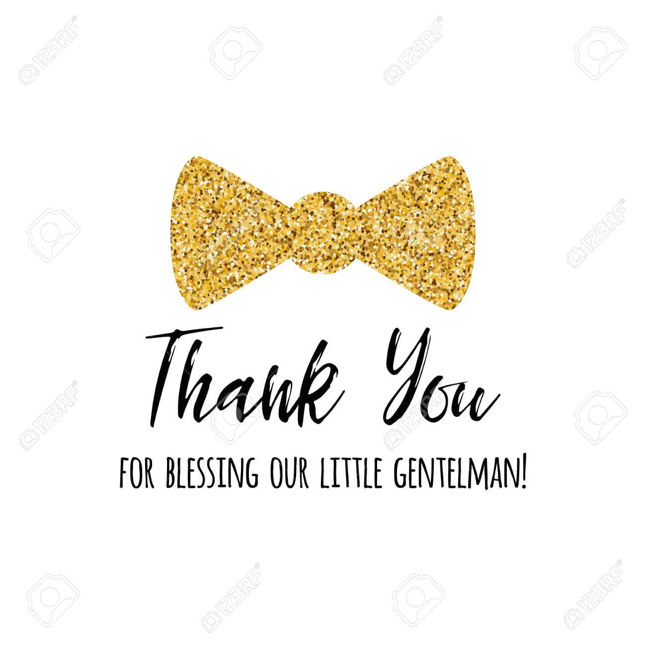 Vector Phrase Thank You Decorated Gold Bow Tie Butterfly. Boy.. For Template For Baby Shower Thank You Cards